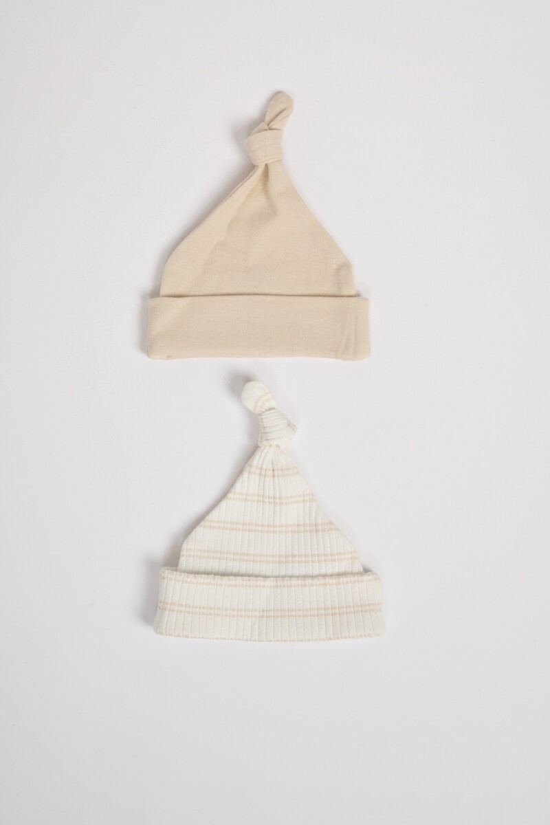 Pack x2 gorro algodón rayas Biege