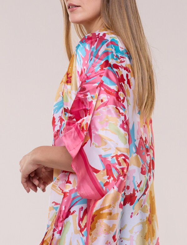 Kimono Satén Estampado Floral ROSA/MULTI