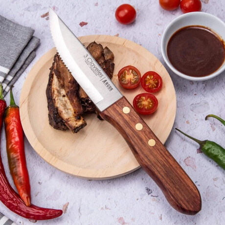 Set X4 Cuchillos p/ Carne Asado en Acero Inox y Mango Madera Marrón