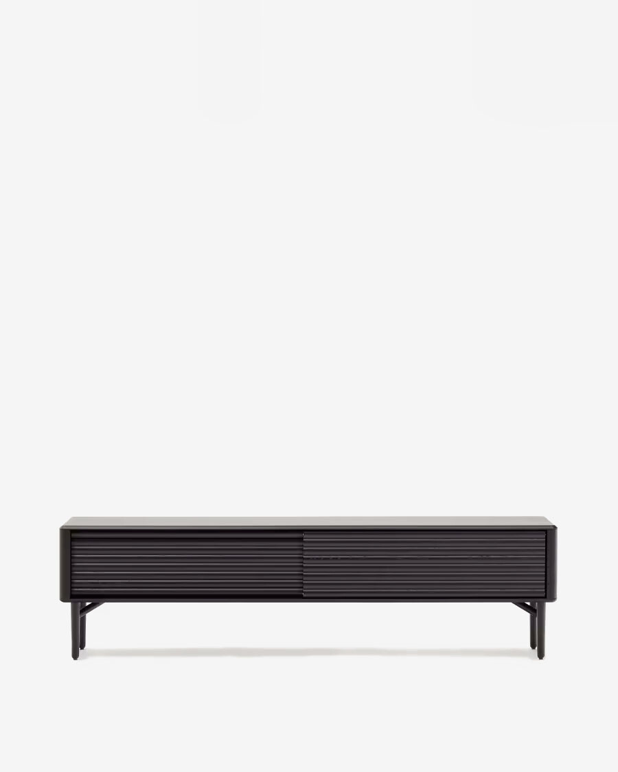 Mueble TV Lenon 200 x 57 cm de madera maciza y chapa de roble negro
