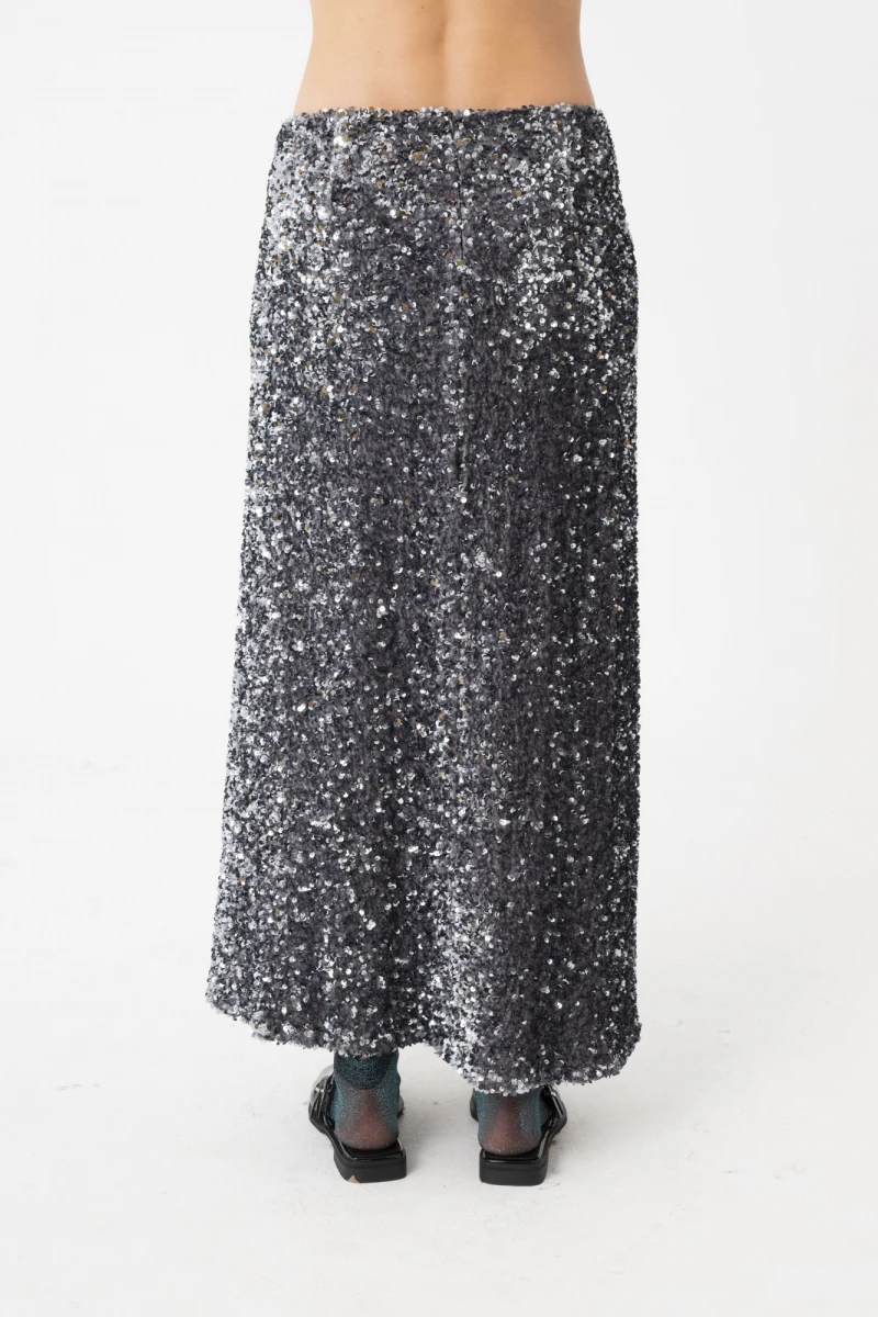FALDA MIDI DE LENTEJUELA Plata