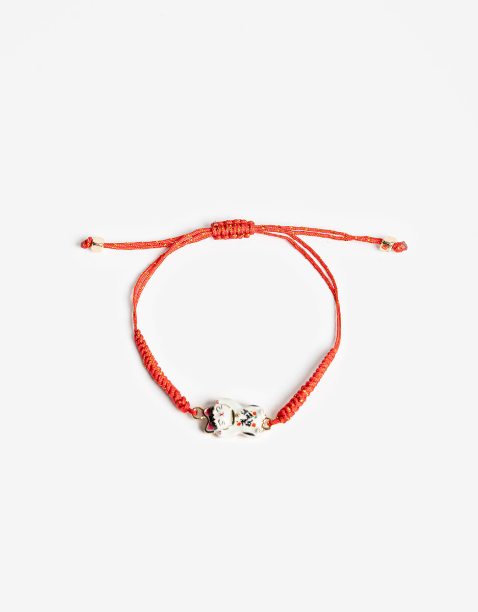 Pulsera De Cordón Con Dije Gatito Lucky 