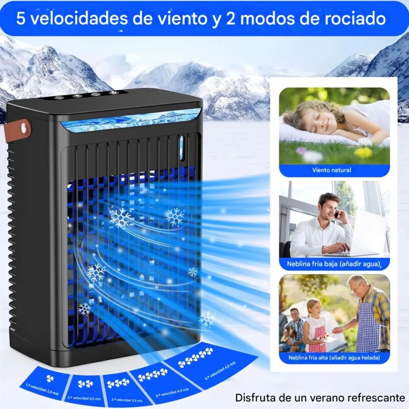 Mini Aire Acondicionado Portátil USB C/Humidificador Luz LED Mini Aire Acondicionado Portátil USB C/Humidificador Luz LED