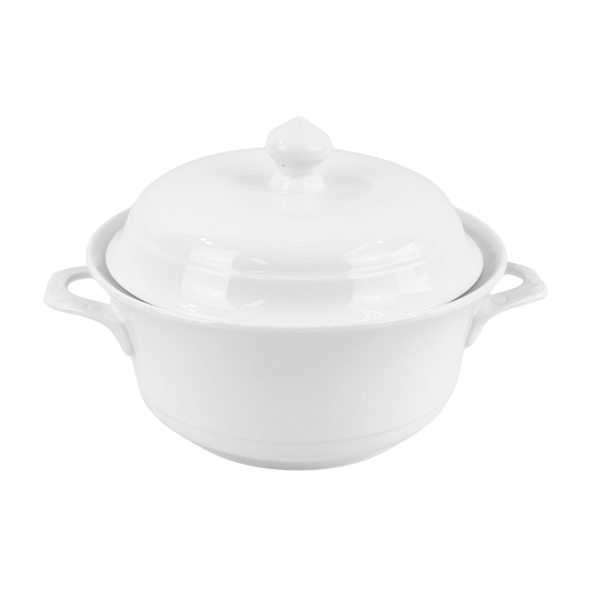 Sopera de ceramica blanca con tapa y asas 