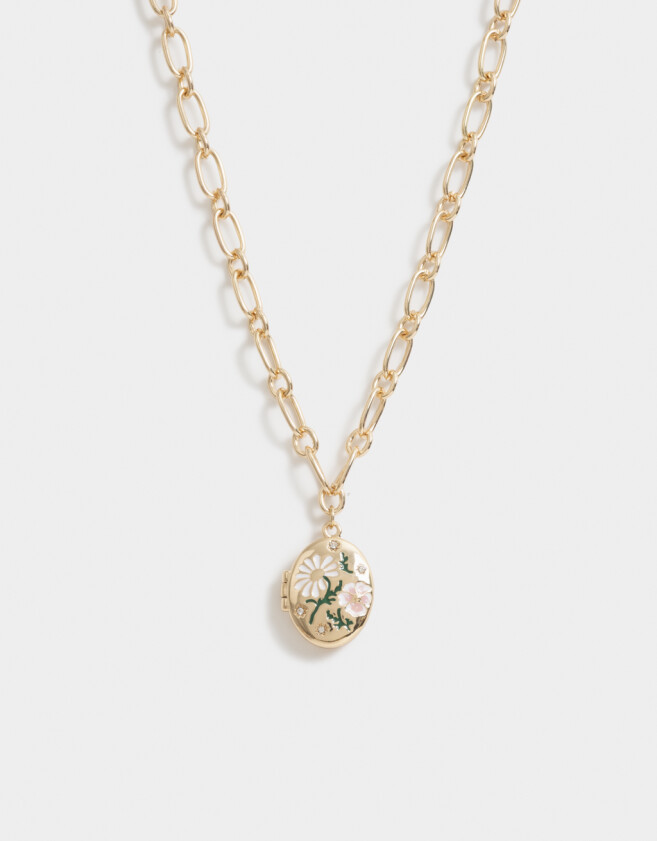 Cadena Corta con Dije Con flores Collar Corto Con Flores - Dorado