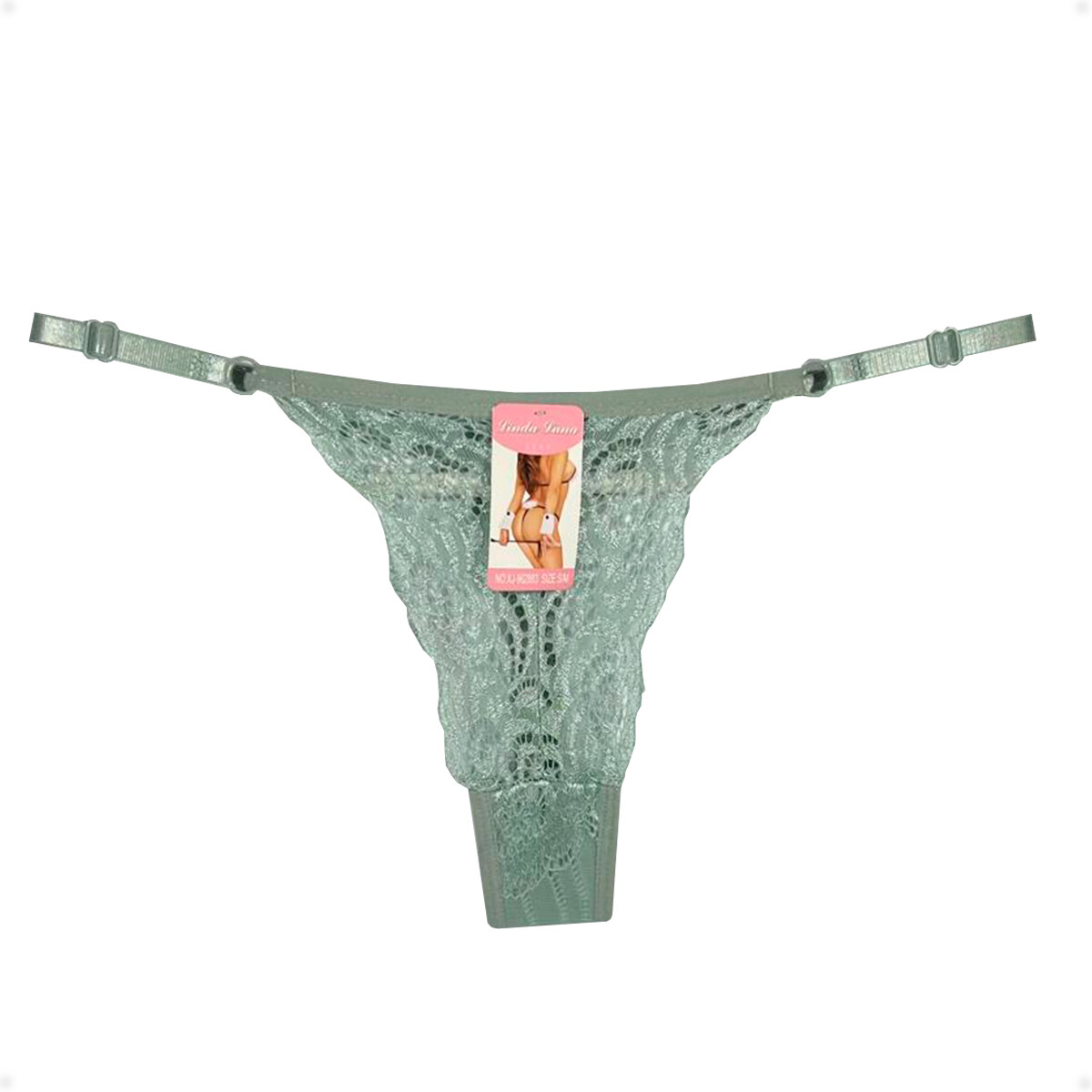 Tanga Colaless Ajustable De Encaje - Verde Talla S-M 