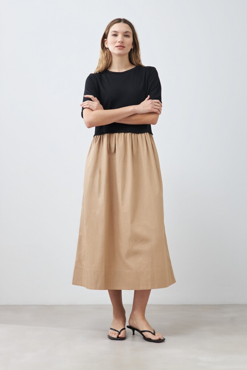 Vestido bicolor manga corta negro