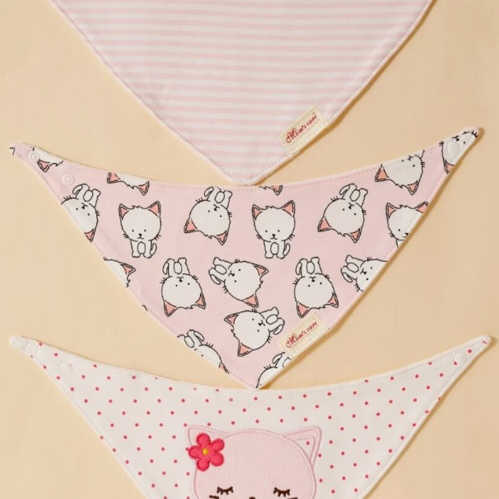 Set baberos bandana x3 gatita rosa