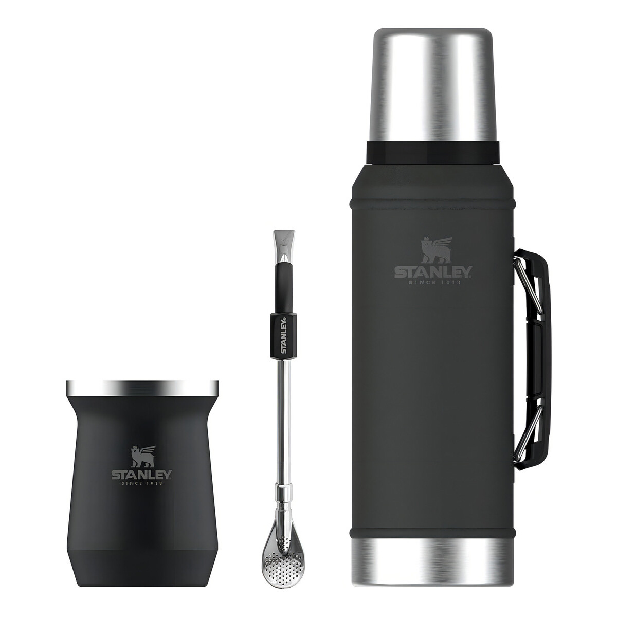 Combo Stanley Clásico, Termo Classic 940ml + Mate Acero Inox. 230ml + Bombilla - Negro Mate 