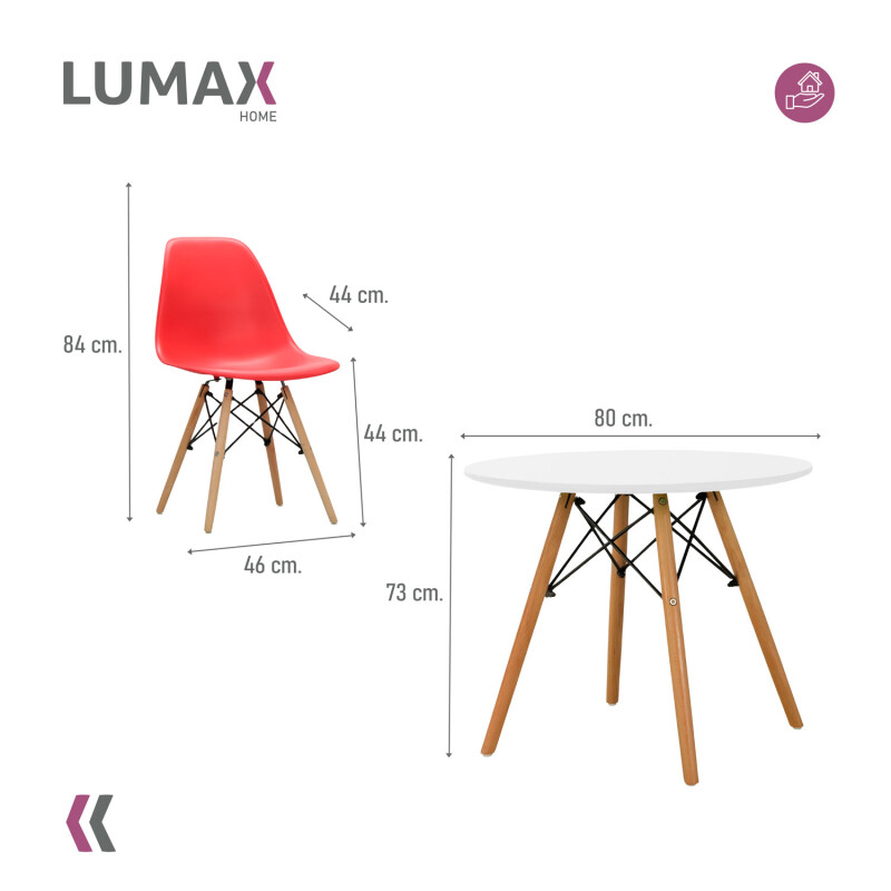 Juego de comedor Con Mesa Circular de 80cm + 2 Sillas Eames Rojo