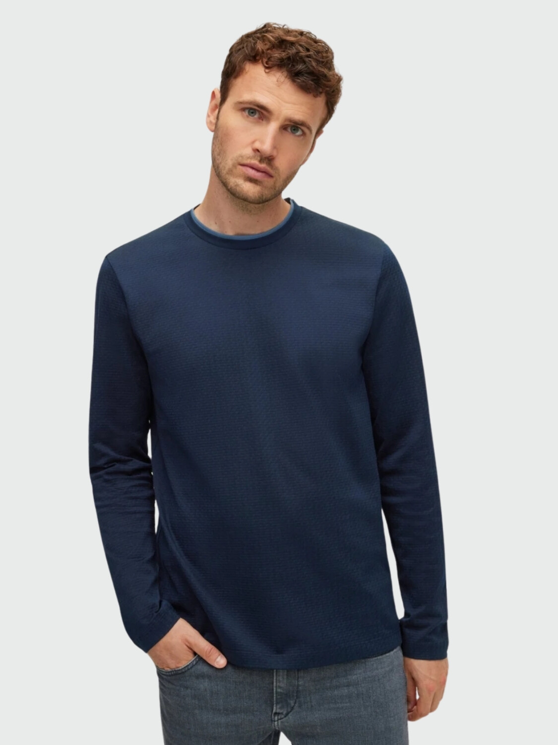 BOSS -Remera manga larga de algodón regular fit, TTanner-10 0