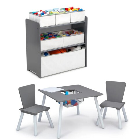 Set juego de mesa y organizador 6 contenedores Gris/Blanco con almacenaje Set juego de mesa y organizador 6 contenedores Gris/Blanco con almacenaje