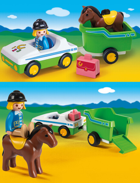 Playmobil 1.2.3 coche con remolque de caballo Playmobil 1.2.3 coche con remolque de caballo