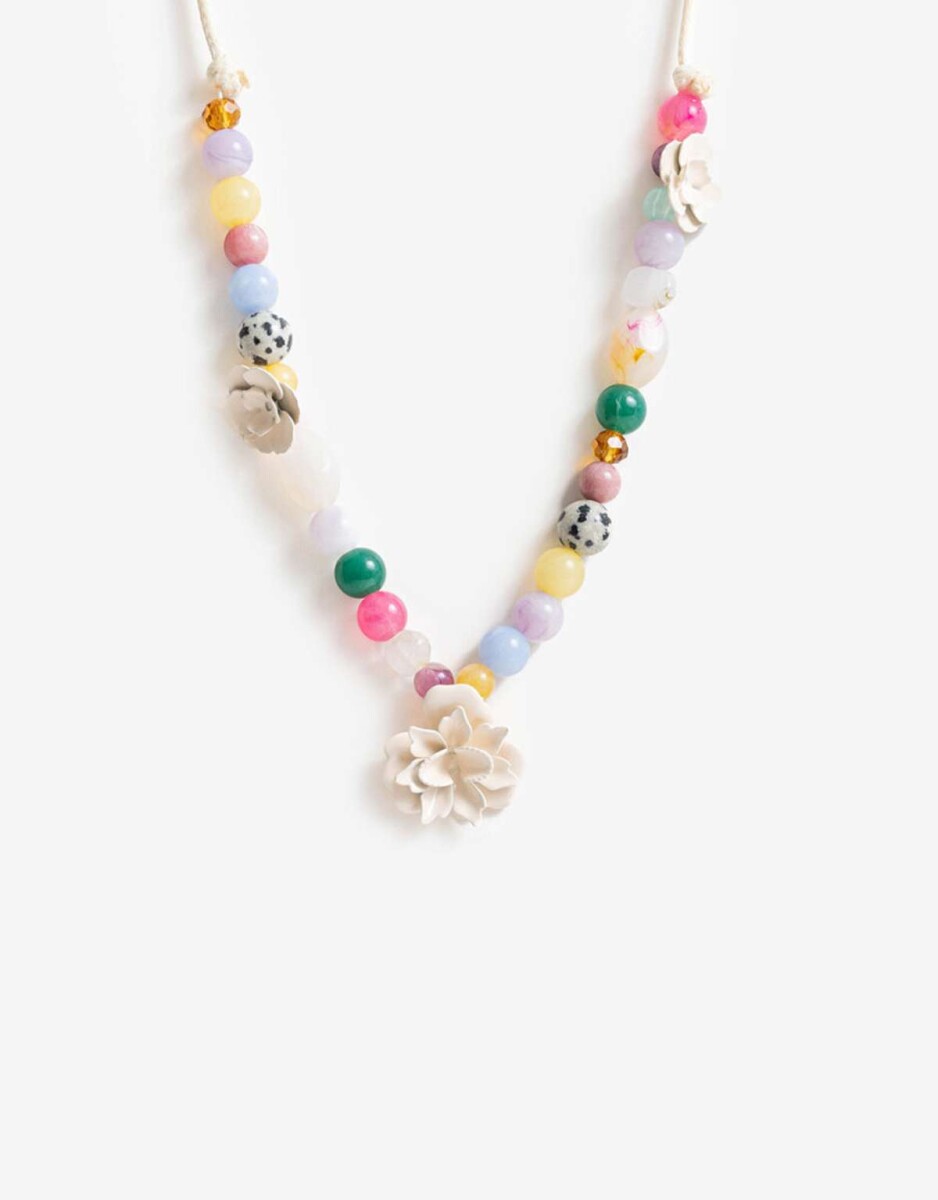 Collar Largo Beads Y Flores - Combinacion Multicolor 
