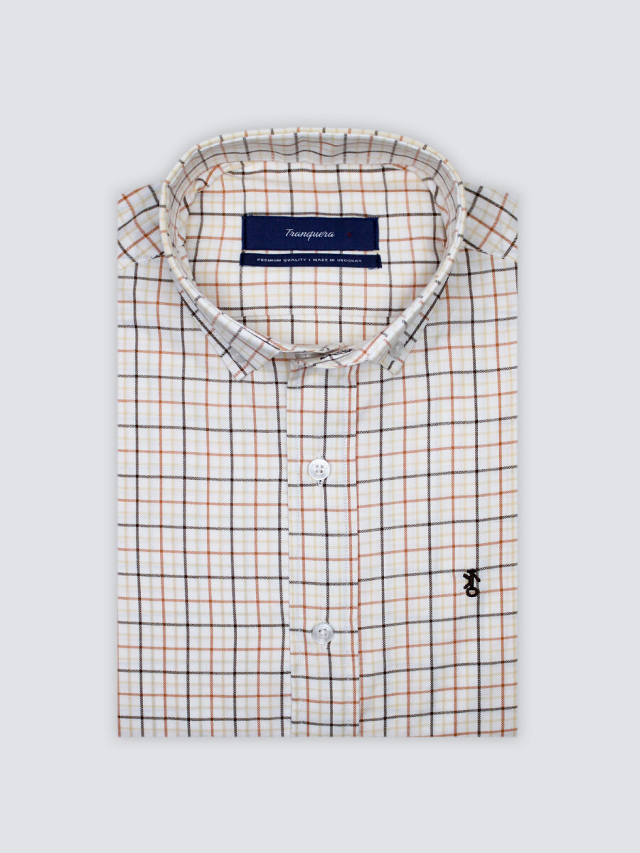 Camisa de Hombre Premium a Cuadros - Cuadros marrones con naranja 
