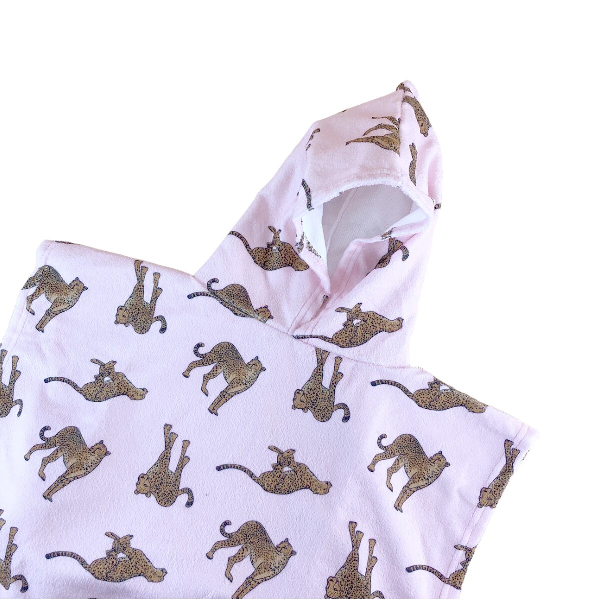 Toalla Poncho Chica Para Niños - Leopardos Fondo Rosado 