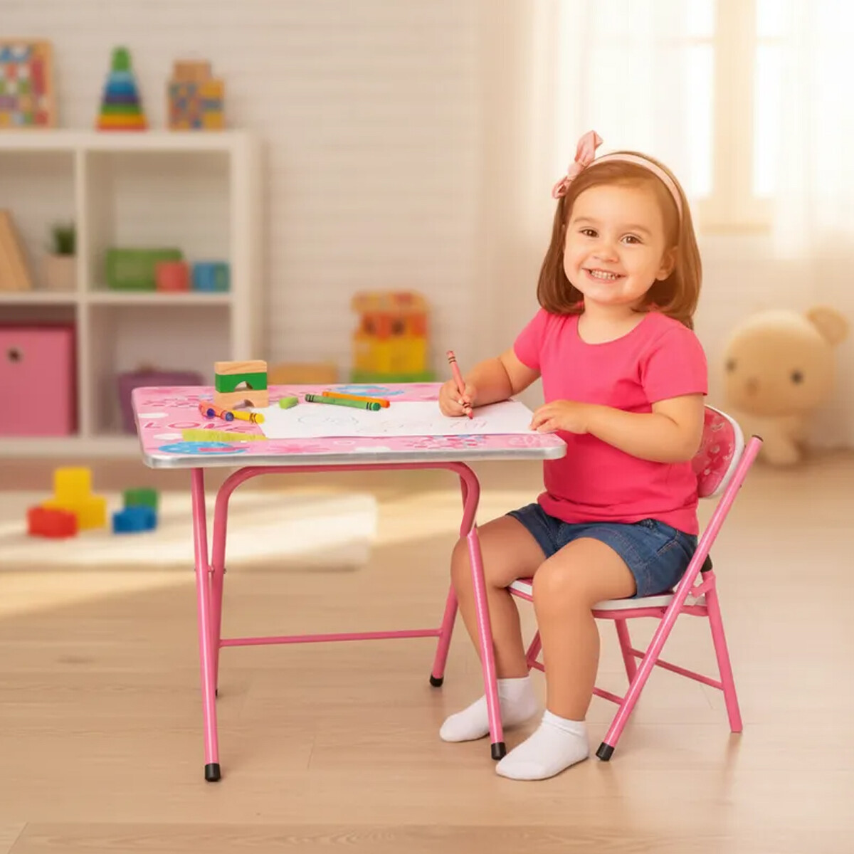 Escritorio Infantil Con Silla Plegable - Rosa 