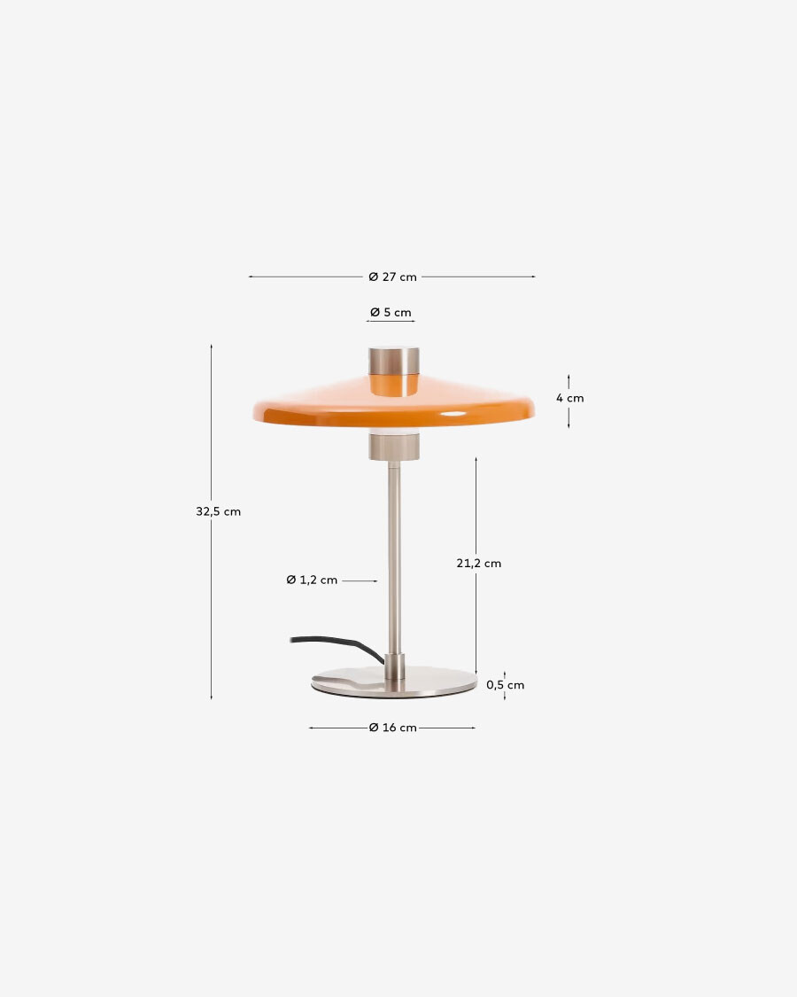 Lámpara de mesa Nuvira de acero cepillado gris claro y pantalla naranja