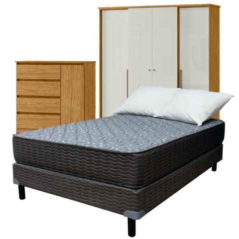Juego de Dormitorio Sommier Zafiro Black 2 Plazas Ropero Mónaco 4 Puertas y Cómoda Vega 4 Cajones Juego de Dormitorio Sommier Zafiro Black 2 Plazas Ropero Mónaco 4 Puertas y Cómoda Vega 4 Cajones