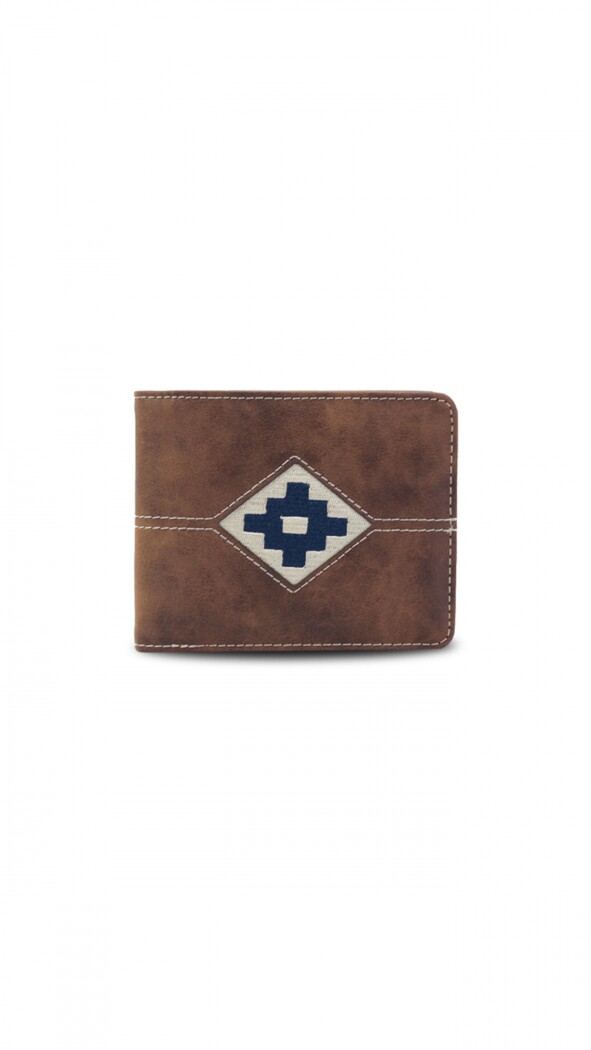 BILLETERA ODIN C/ BORDADO TABACO C/ AZUL