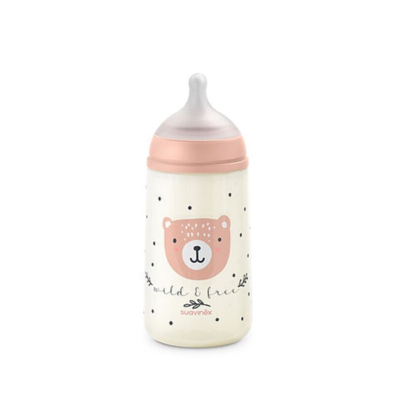 BIBSX3-6 Mamadera Biberón Anticólico Sx Pro Fisiológico 270 Ml 3-6m Suavinex - Oso Rosa