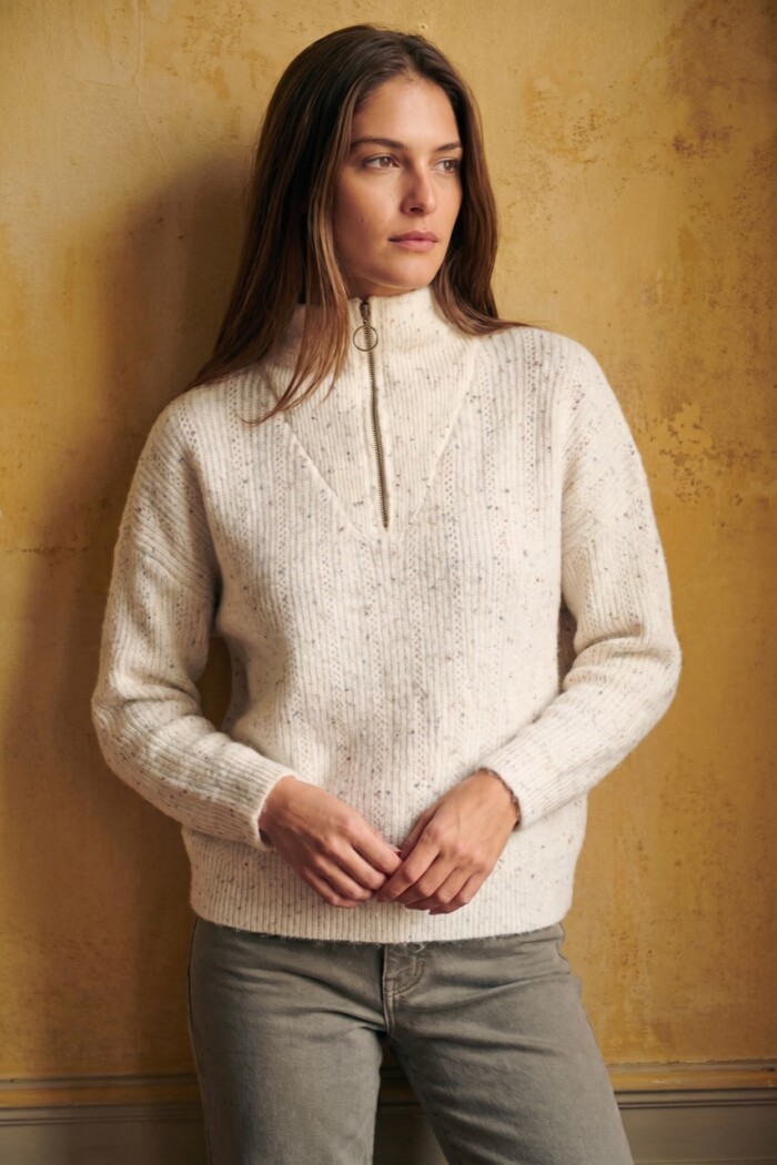 Sweater Texturado Cierre Beige Melange