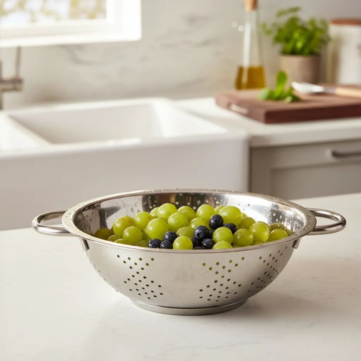 COLADOR DE PASTAS DE ACERO INOXIDABLE CON ASAS 23CM 