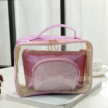 Necessaire 3 Estuches Metalizados Rosa