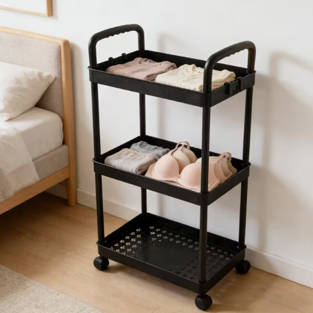 Organizador De Baño/cocina De Metal Con Ruedas 3 Estantes Negro