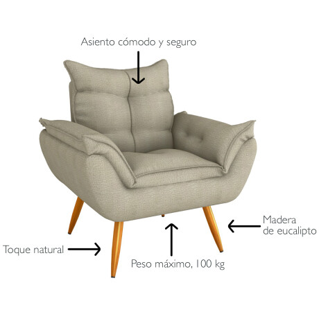 Sillón Butaca Poltrona Turín 1 Cuerpo con Patas de Eucalipto Beige