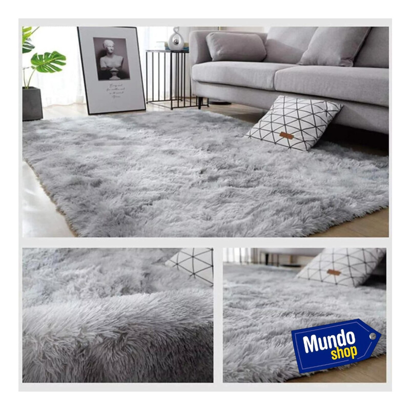 Alfombra Tapete Shaggy Peluda 150 X 200cm Pelo Alto Gris Claro