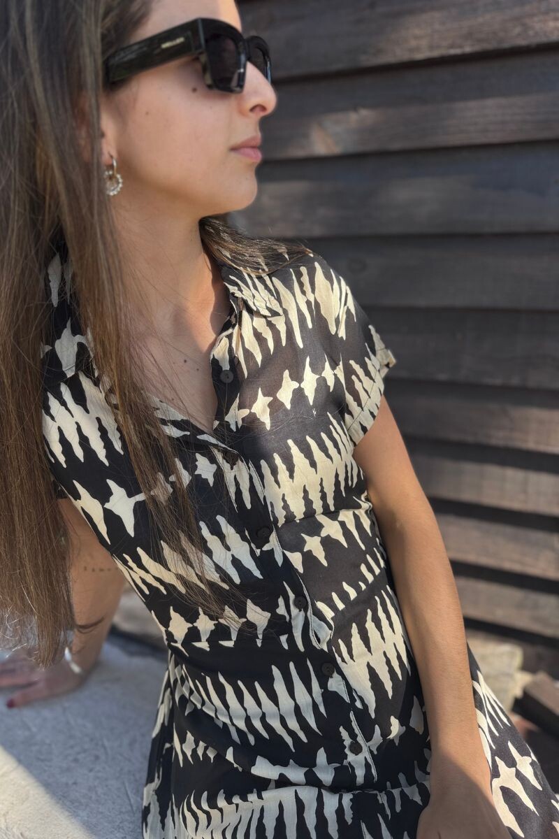 Vestido camisero largo Negro y crema