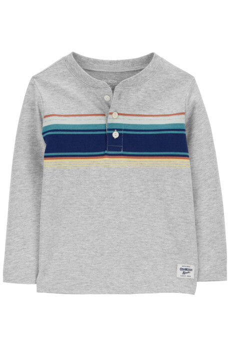 Remera henley de algodón, gris con franjas Remera henley de algodón, gris con franjas