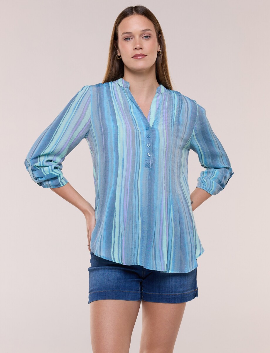 Blusa Plisada - Multi/celeste 