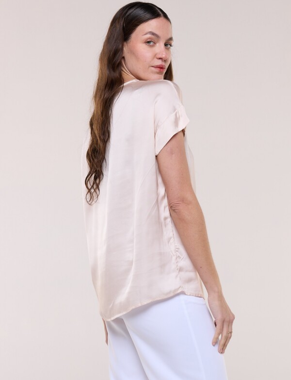 Blusa Saten Manga Corta ROSA CLARO
