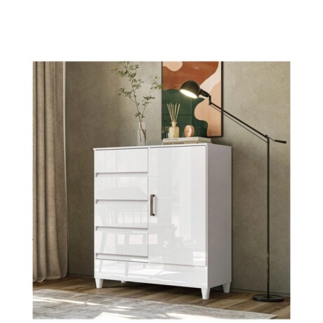 Comoda 1 puerta 4 cajones - Blanco - Linea FIT 3935 Comoda 1 puerta 4 cajones - Blanco - Linea FIT 3935