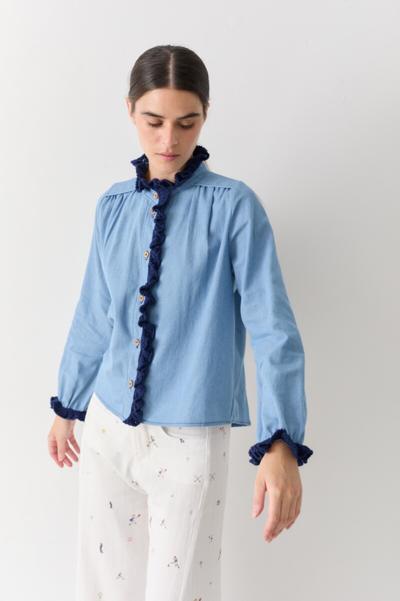 CAMISA SWIM JEAN CROCHET Celeste Pre Venta