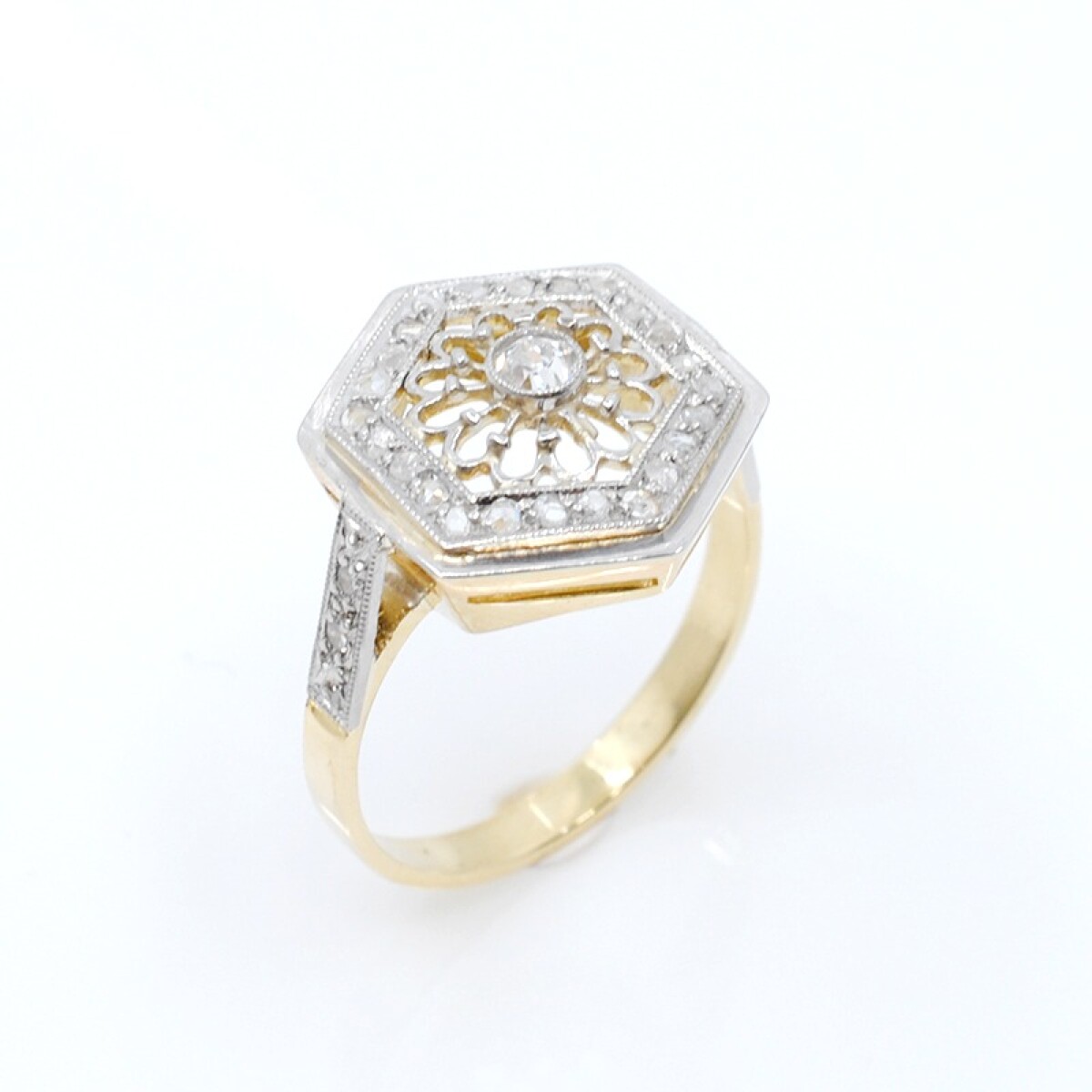 Anillo oro 18k y platino brillantes y diamantes 