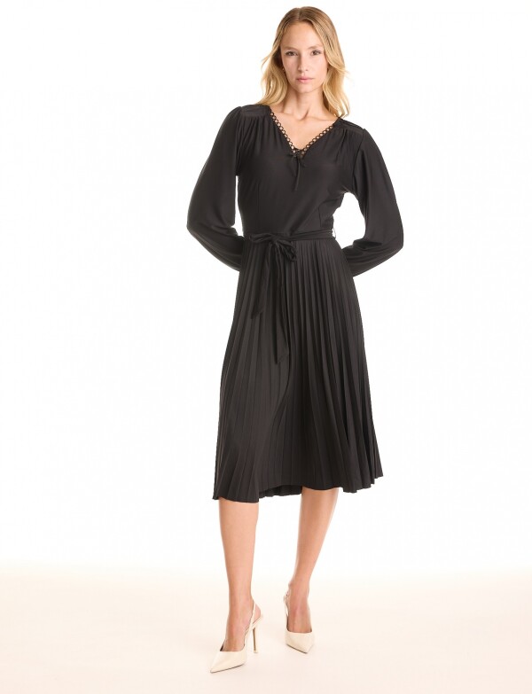 Vestido Midi Lazo Plisado NEGRO