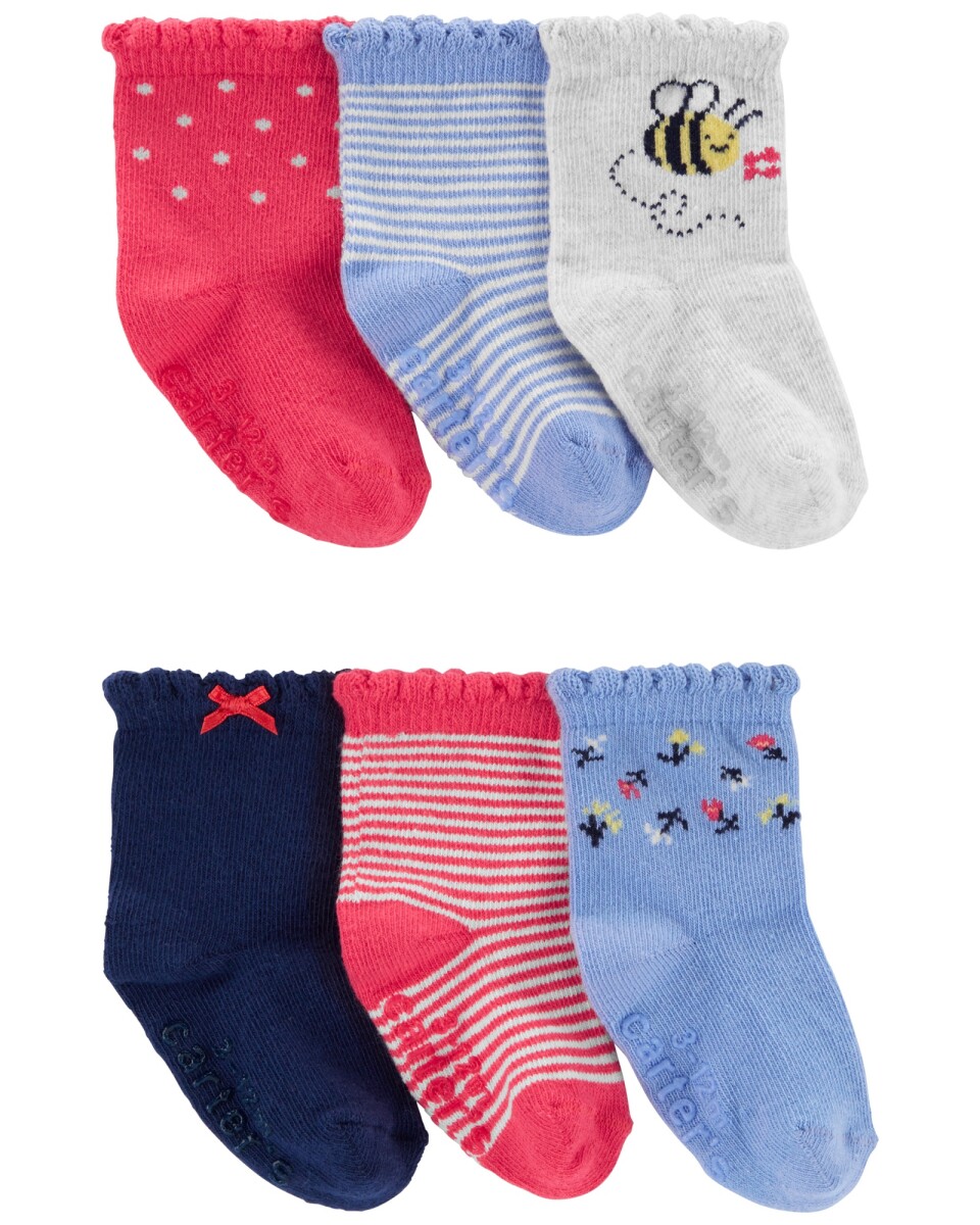 Pack seis pares de medias de algodón, diseño abeja 