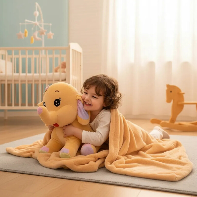 Manta De Apego Peluche C/Frazada 1.60m X 1.00m Inf. Elefante