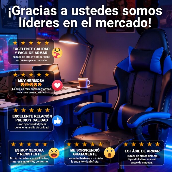 Silla Gamer Ergonomica Escritorio Reclinable Soporta 200kg Imback Negro con Azul Silla Gamer Ergonomica Escritorio Reclinable Soporta 200kg Imback Negro con Azul