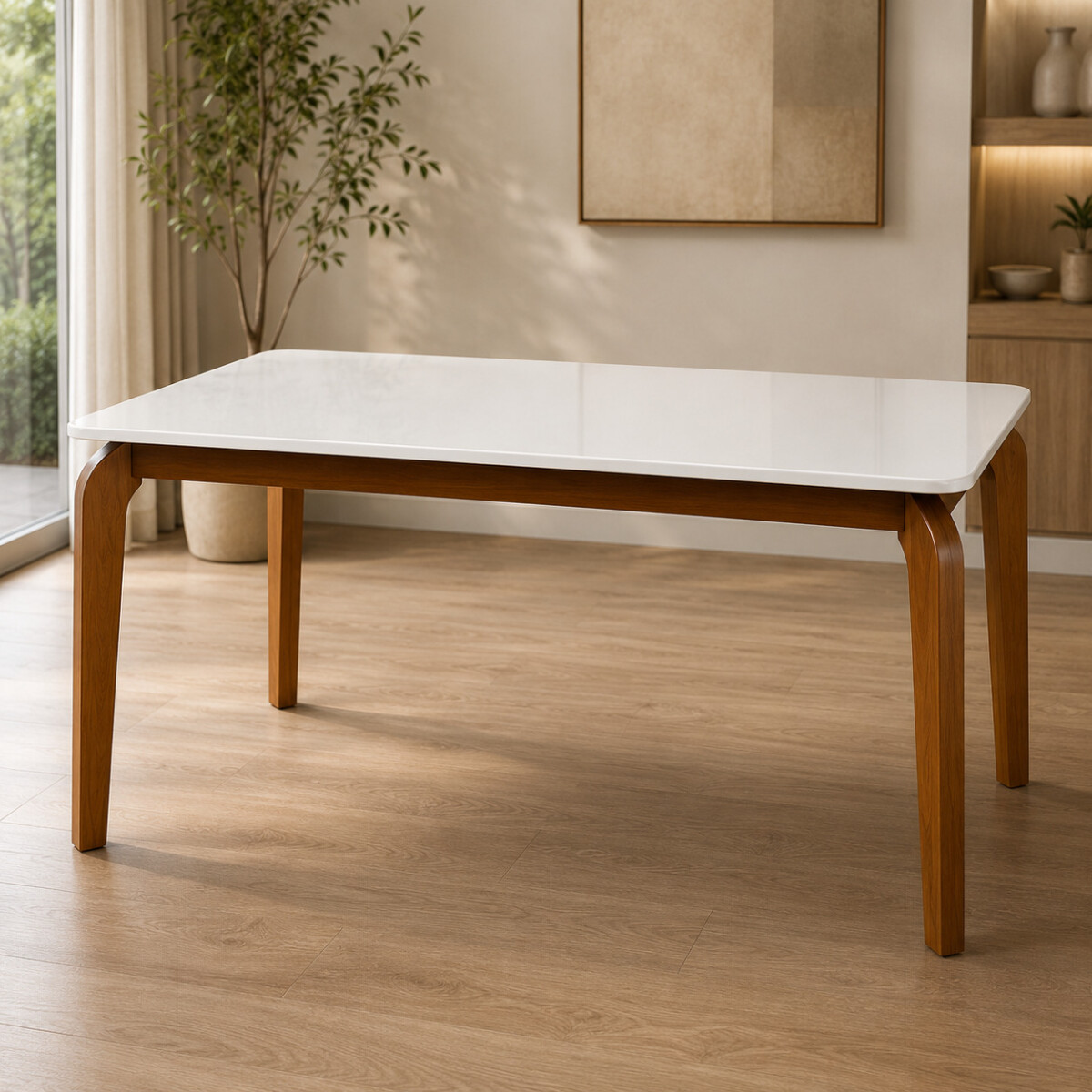 Mesa Comedor ComboHome Petra Premium 160x90 Cm Madera Vidrio - Marrón 1 