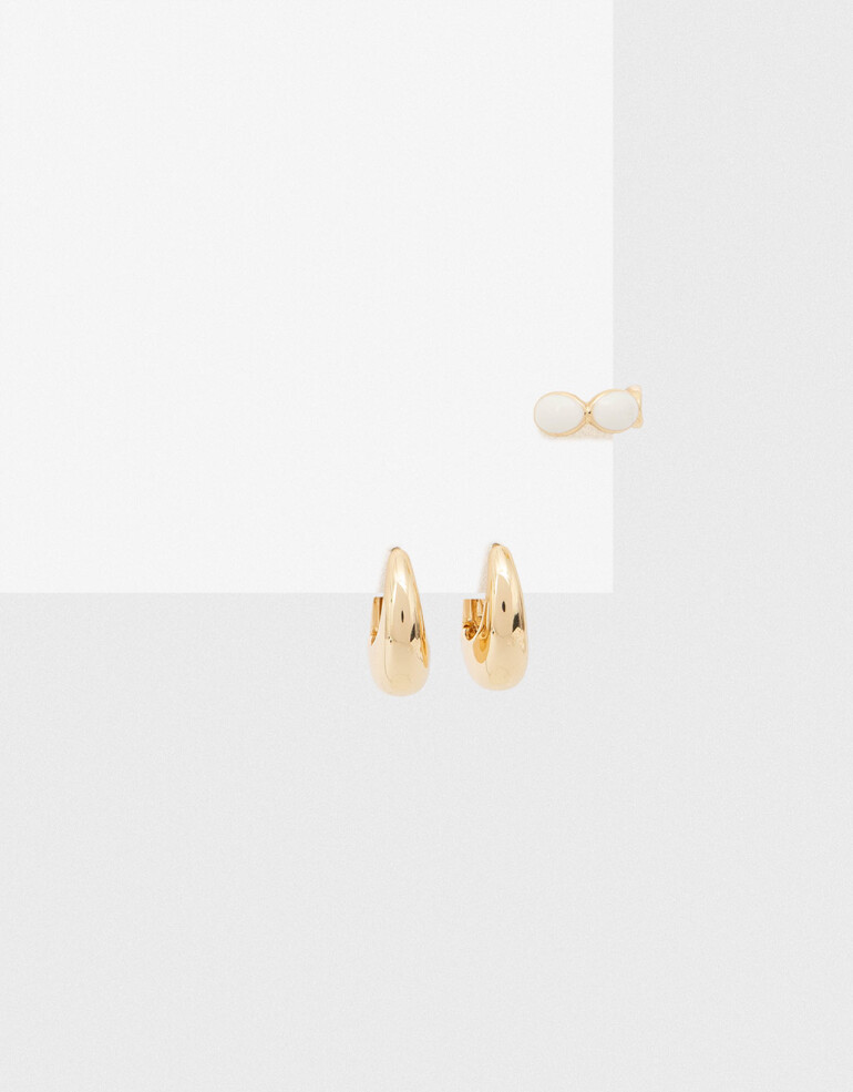 Aros Sets Metal Set De Aros Metal Y Cuff Esmaltado - Dorado