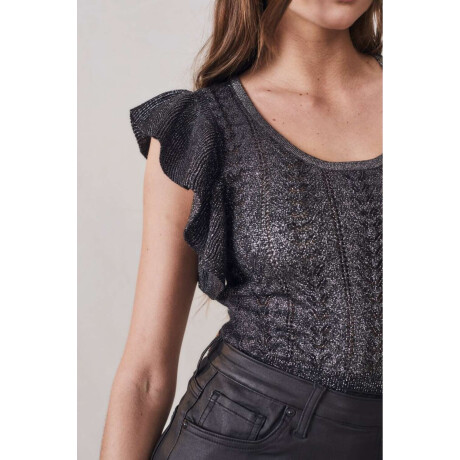 Top Metalizado Manga Volados Negro