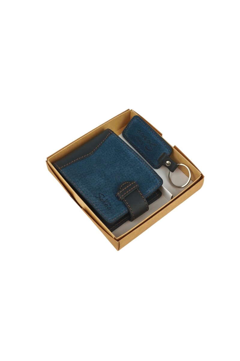 Set de billetra y llavero Azul