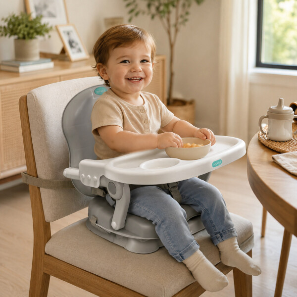 Silla de Comer para Bebé Plegable con Bandeja Gris 1