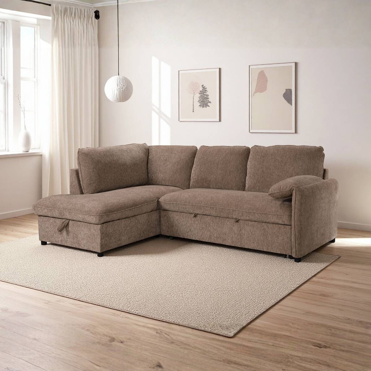 Rinconera cama Cosmo (c/baúl) - Tela Microfibra - Chaise izquierdo - 410 (Tostado) 
