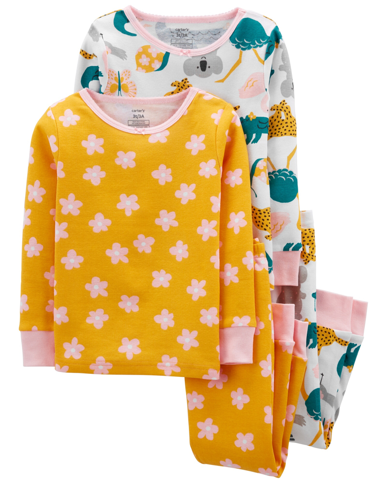 Pijama de 4 piezas de algodon con 100% ajuste perfecto con estampado de animales 0