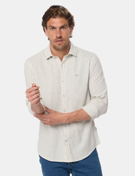CAMISA DE LINO RAYADA Verde